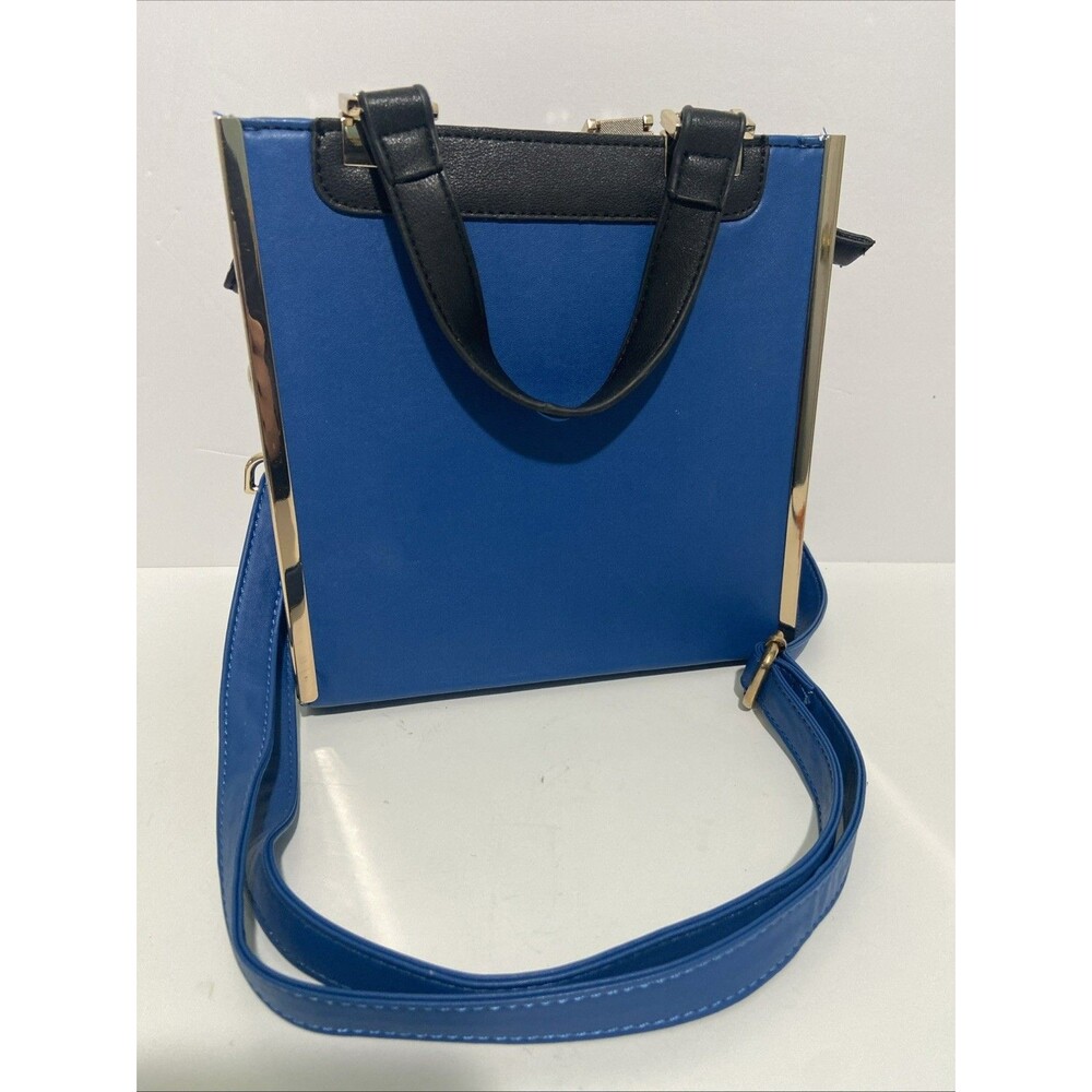Nila Anthony Box Crossbody/handbag Blue Black Handle Adjustable Strap Gold Sides